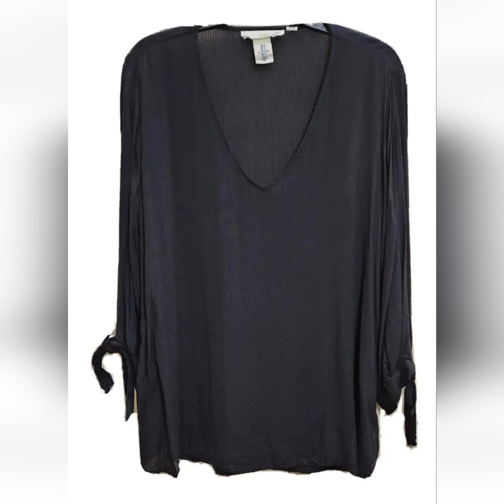 H&M L.O.G.G. Black Blouse Loose-fitting Three-Quarter-Sleeves US Size 12